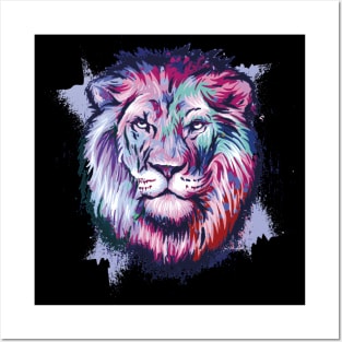 Lion Head Grunge Watercolor Style Posters and Art